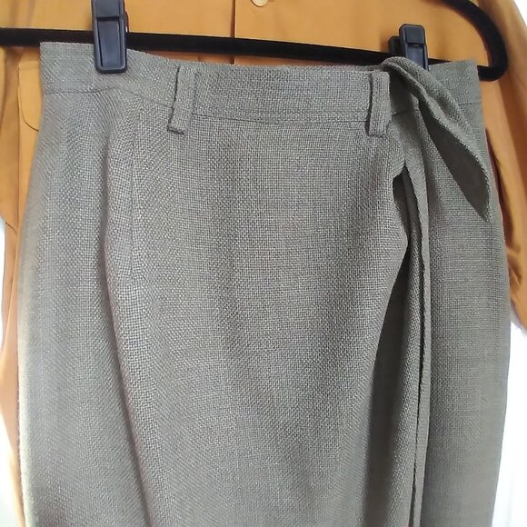 Eddie Bauer Wool Tan Tailored Wrap Front Pencil Midi / Maxi Skirt Size 8P - Picture 3 of 6